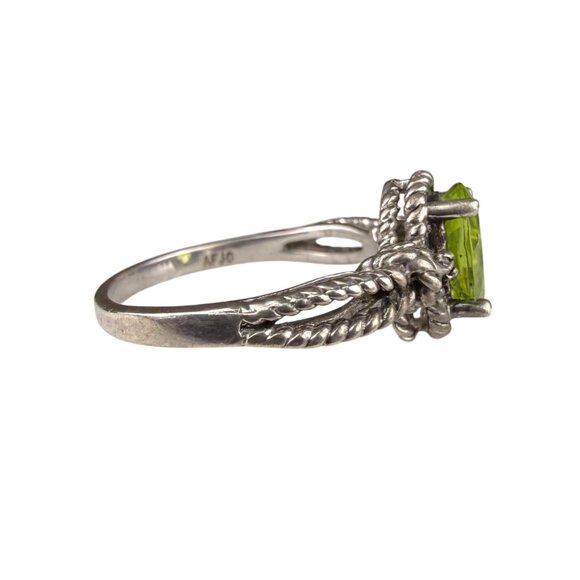Sterling Silver Women’s Green Gemstone Rope Band Ring Size 6.5 Vintage Style - Picture 2 of 6